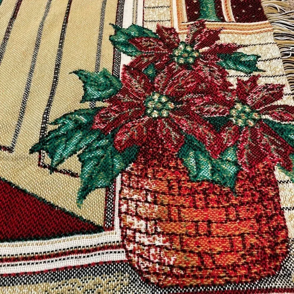 Home For Christmas Throw Blanket 44”x54” Afghan Tapestry Holiday Tree Stocking
